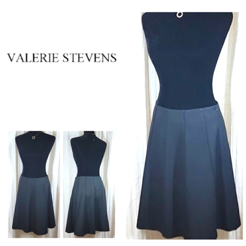 Valerie Steven's Black Seamed Pleated A-Line Skirt